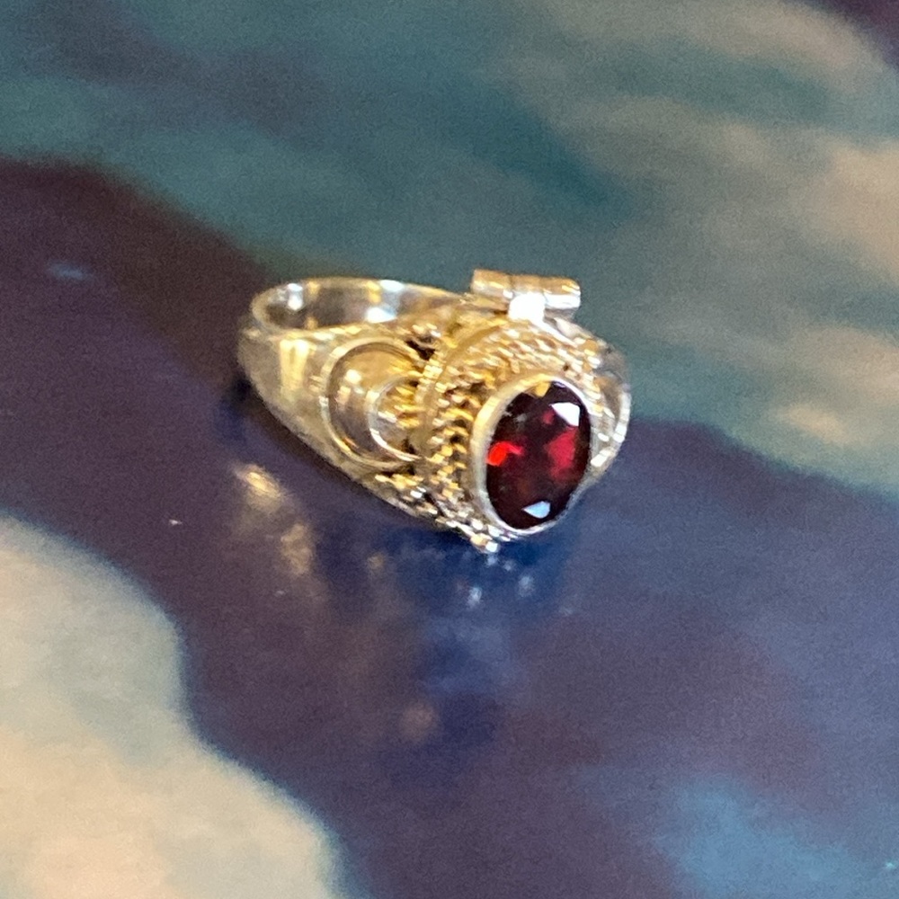 Silver 925 poison ring with red gem different sizes available
